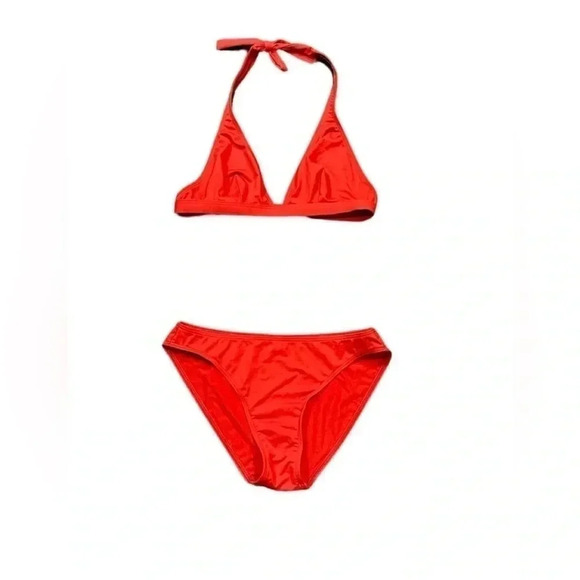 DnuD Paris 2 Piece Bikini Swimsuit: Essential Triangle Neck Bra+Panties Scarlet - Picture 4 of 12